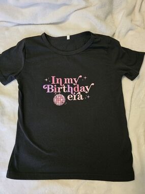 Girls "In My Birthday Era" Disco Ball Graphic T-Shirt Black Size 7-8Y